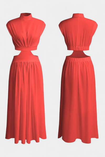 Conjunto Largo Minimalista Jocelyn con Escote Alto y Abertura Lateral