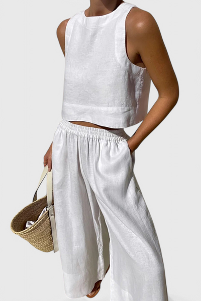 Avelina Conjunto Minimalista de Algodón y Lino Liviano