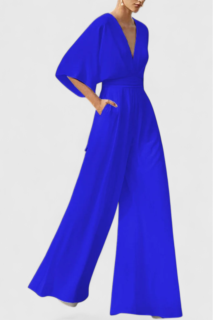 Mono Largo Elegante Isaura con Pierna Ancha y Escote en V