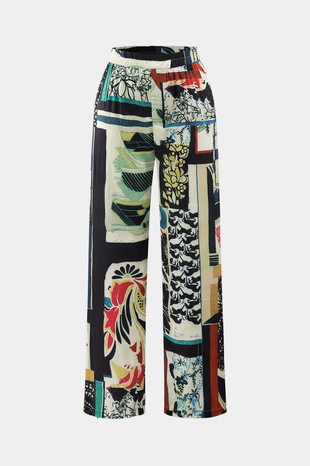 Arce Pantalones de Cintura Alta con Estampado Floral y Corte Recto