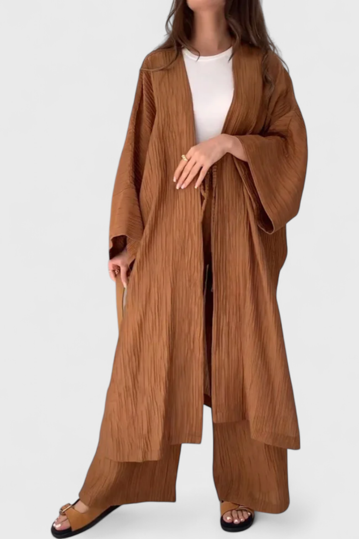 Caspian Conjunto de Dos Piezas con Kimono Largo y Estilo Relajado