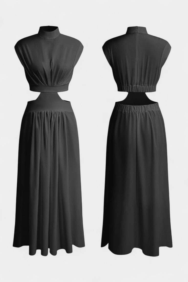 Conjunto Largo Minimalista Jocelyn con Escote Alto y Abertura Lateral