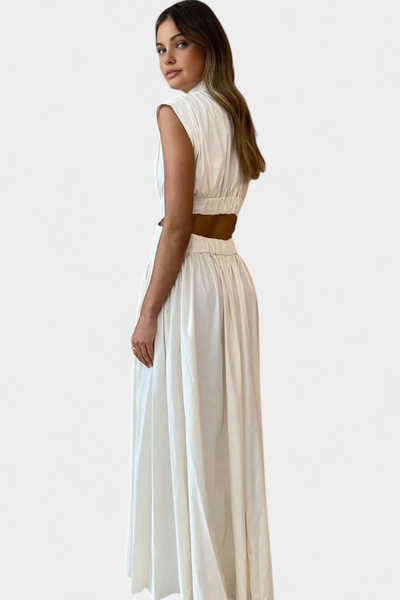 Conjunto Largo Minimalista Jocelyn con Escote Alto y Abertura Lateral