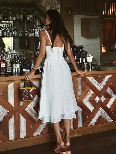 Astrid® | Vestido Midi Liso con Volantes en el Dobladillo