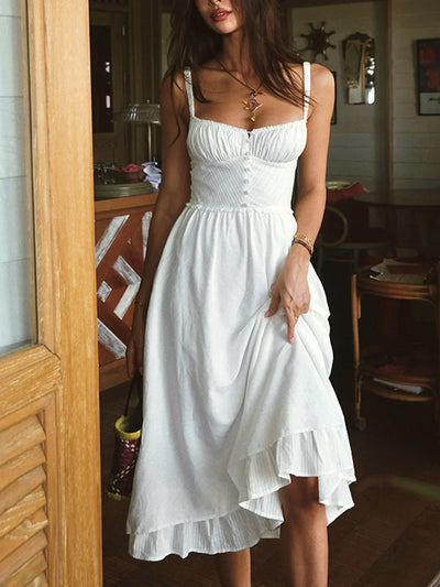 Astrid® | Vestido Midi Liso con Volantes en el Dobladillo