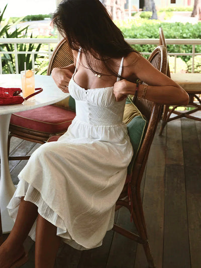 Astrid® | Vestido Midi Liso con Volantes en el Dobladillo