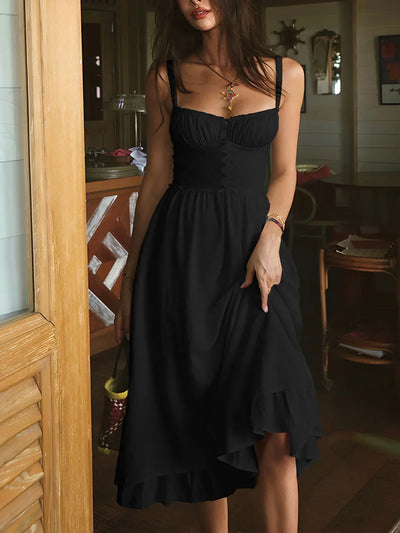 Astrid® | Vestido Midi Liso con Volantes en el Dobladillo