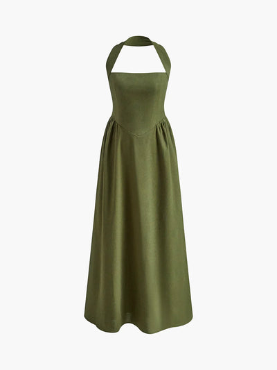 Ayşe® | Vestido Largo A Línea de Algodón y Lino Simple y Chic