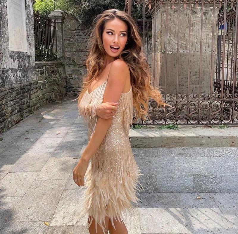 Avenelle™ Vestido con Plumas