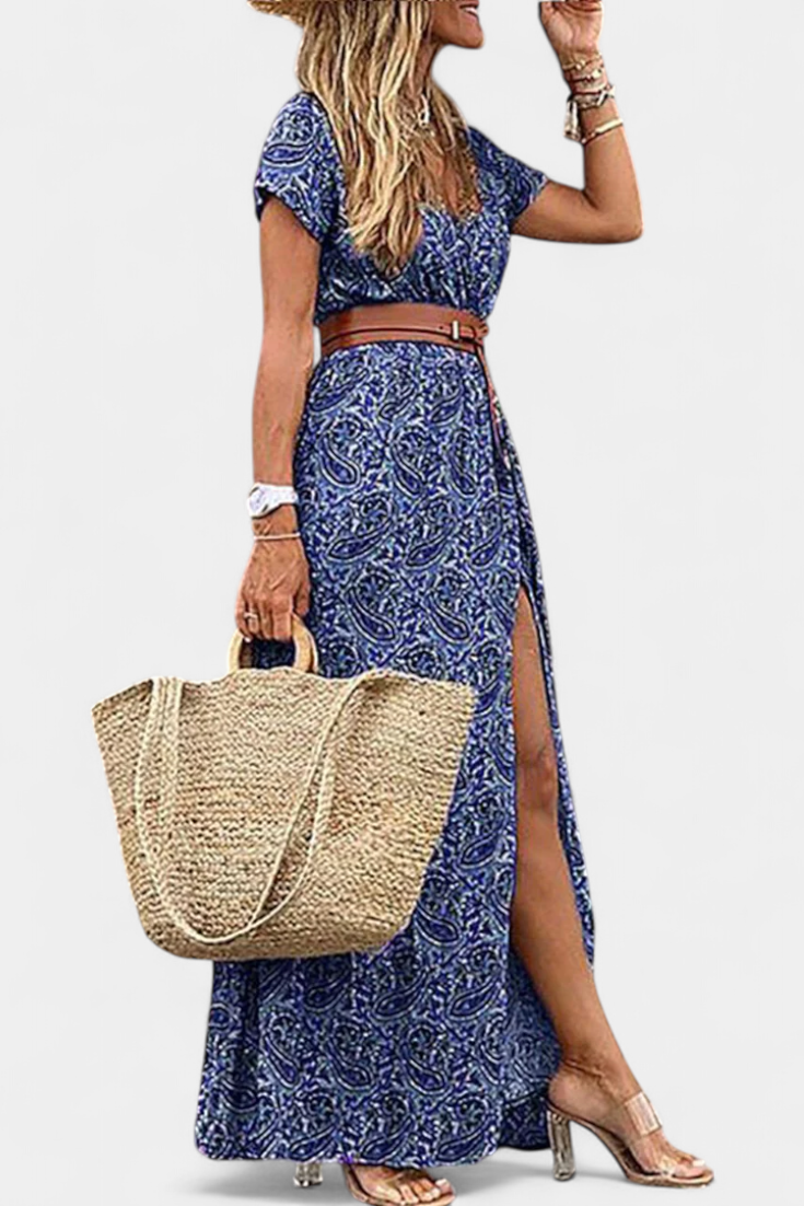 Vestido Boho de Verano Anfisa con Cinturón y Escote en V