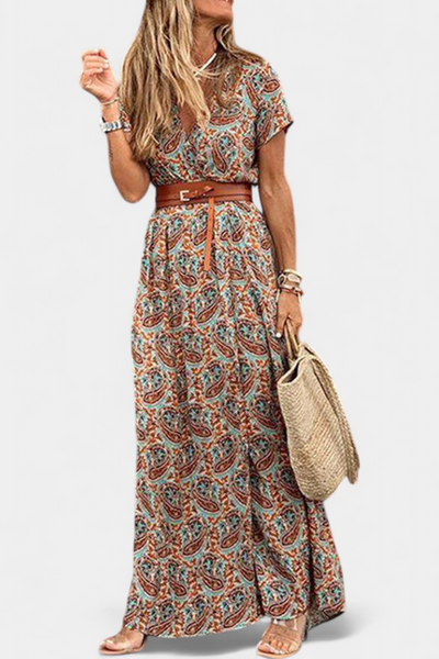Vestido Boho de Verano Anfisa con Cinturón y Escote en V