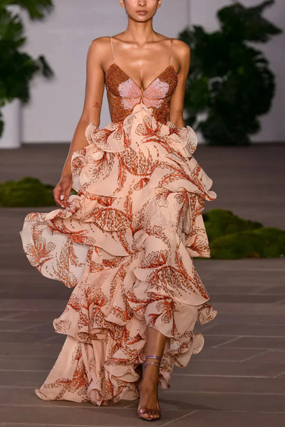 Juliette Vestido con Volantes y Escote en Forma de Joya