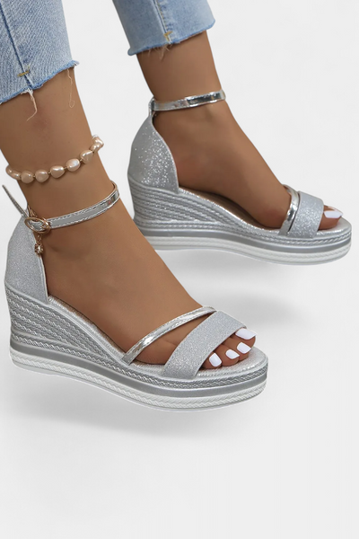 Sandalias Ortopédicas Corinne con Plataforma Wedge y Brillo Elegante
