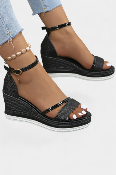 Sandalias Ortopédicas Corinne con Plataforma Wedge y Brillo Elegante