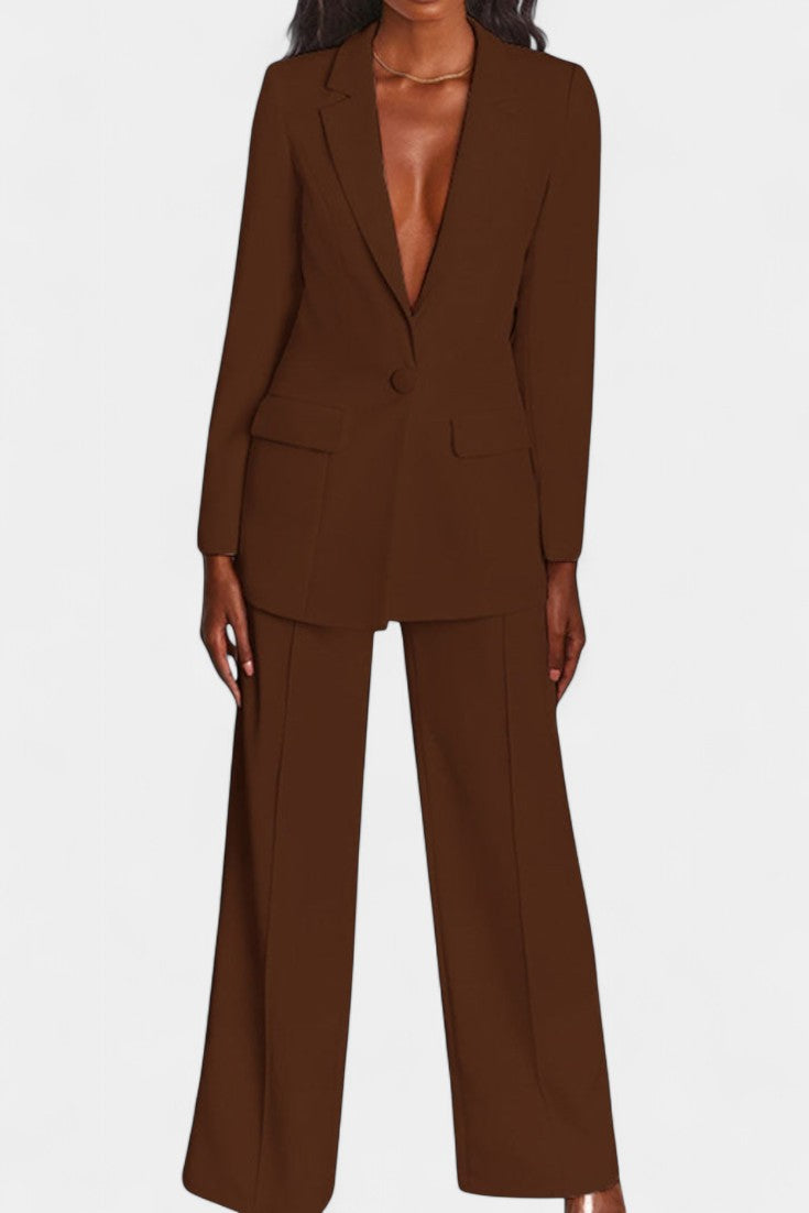 Marnie Conjunto de Blazer Personalizado y Pantalones de Pierna Ancha