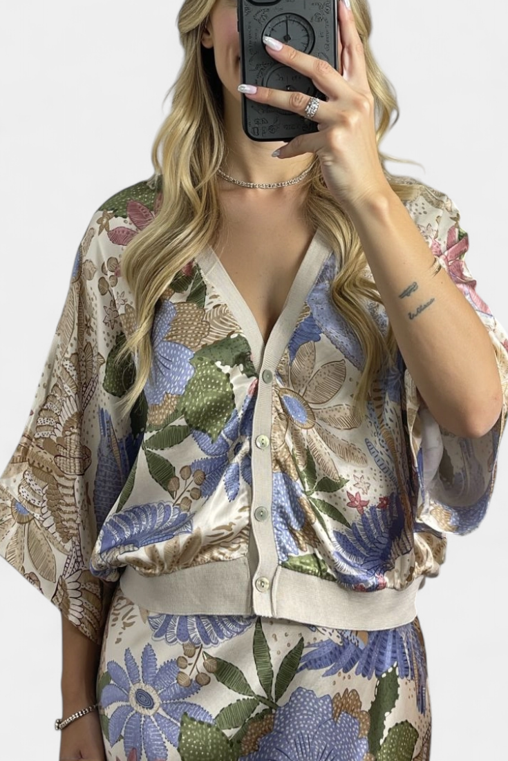 Conjunto Floral Suave de Blusa y Falda de Cola de Pez Shae