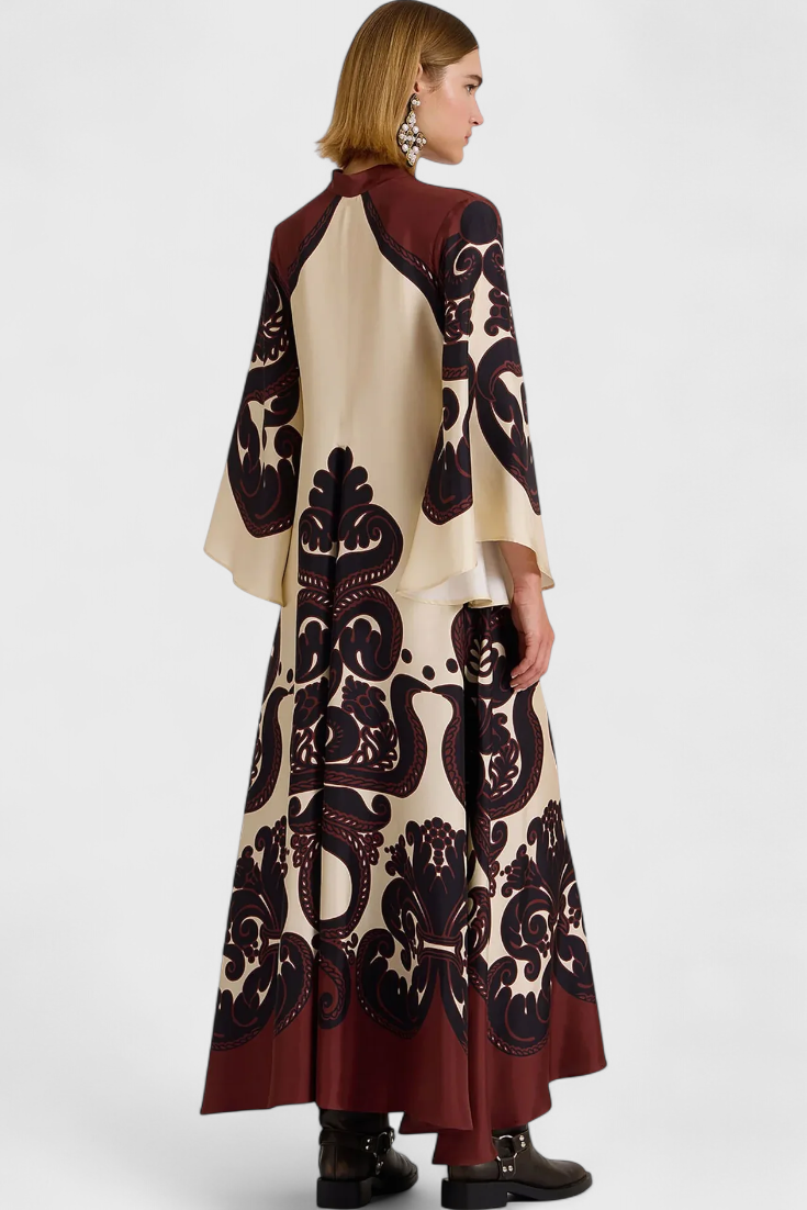 Vestido Largo Maritza con Cuello Alto y Estampado de Grenadilla