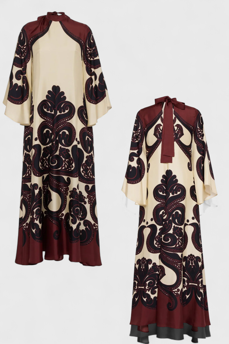 Vestido Largo Maritza con Cuello Alto y Estampado de Grenadilla