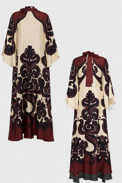 Vestido Largo Maritza con Cuello Alto y Estampado de Grenadilla