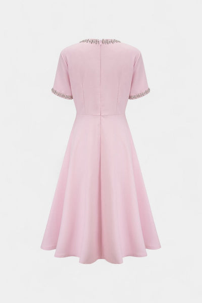 Vestido Midi Acampanado Linda con Lazo de Cristal y Elegantes Detalles