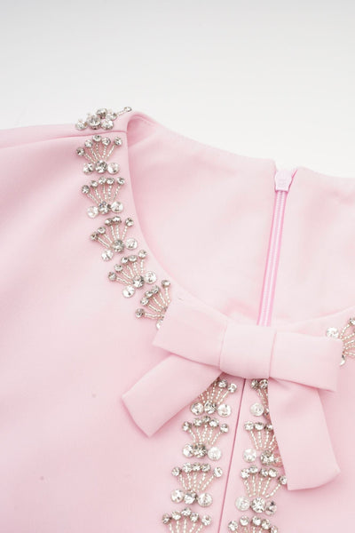 Vestido Midi Acampanado Linda con Lazo de Cristal y Elegantes Detalles