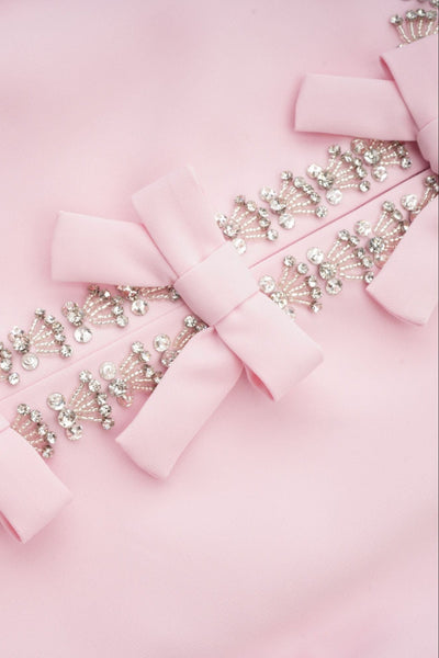 Vestido Midi Acampanado Linda con Lazo de Cristal y Elegantes Detalles