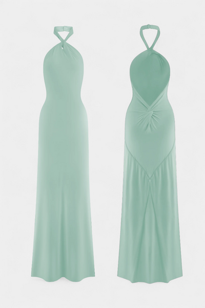 Trinity Vestido Halter Ajustado con Detalles Fruncidos y Espalda Abierta