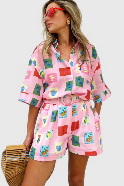 Conjunto Paula con Estampado Rosa