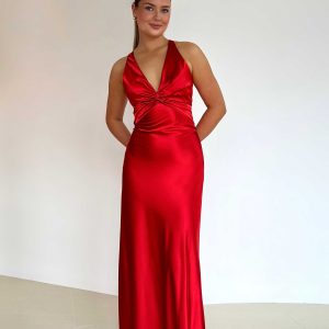 Alessara™ Vestido Maxi Satinado con Espalda Descubierta
