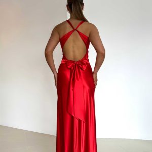 Alessara™ Vestido Maxi Satinado con Espalda Descubierta
