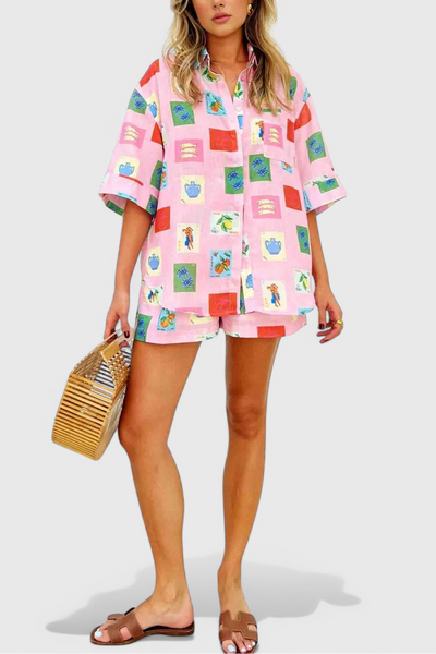 Conjunto Paula con Estampado Rosa