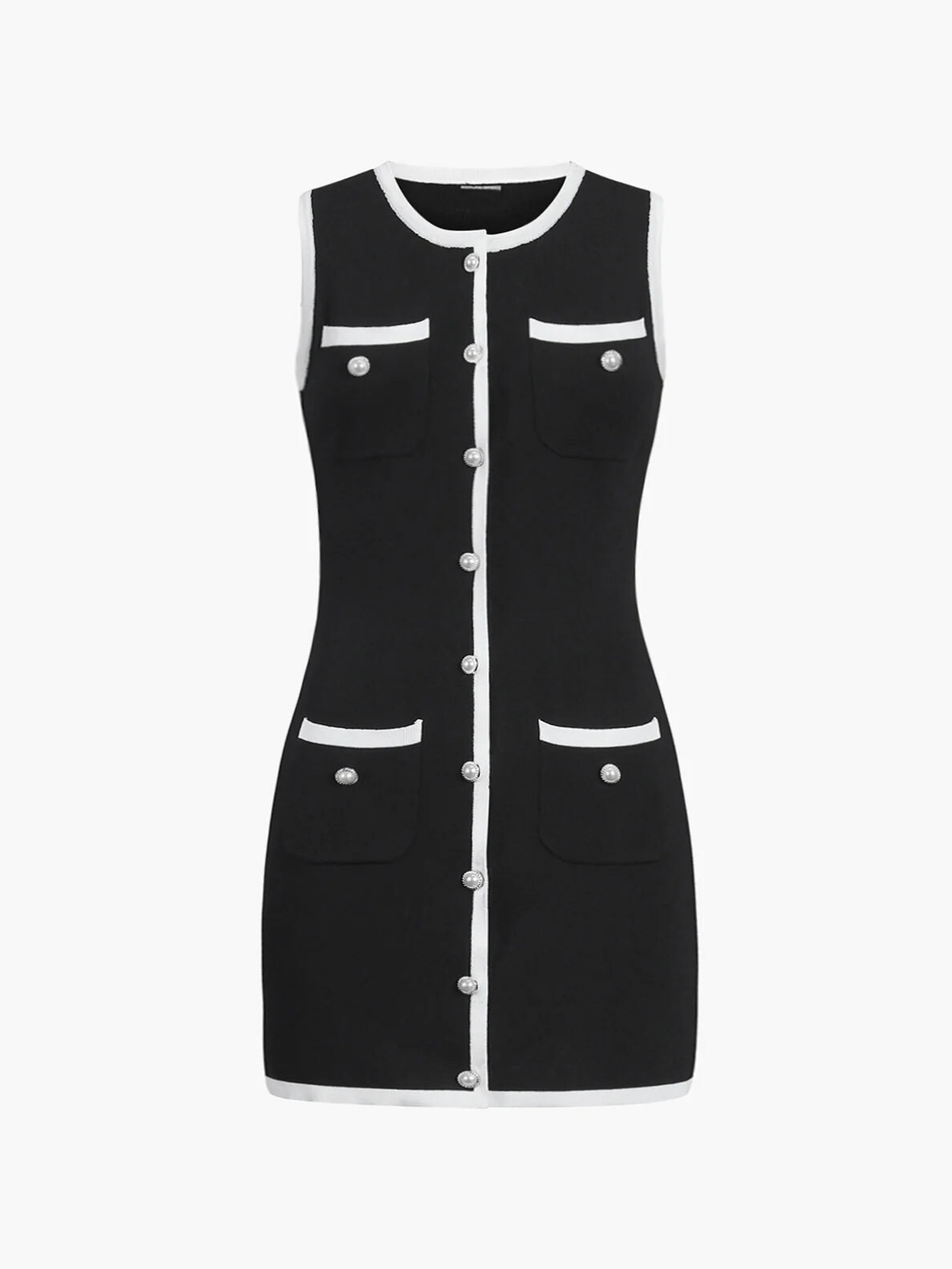 Julia® | Vestido corto sin mangas de suéter con múltiples bolsillos