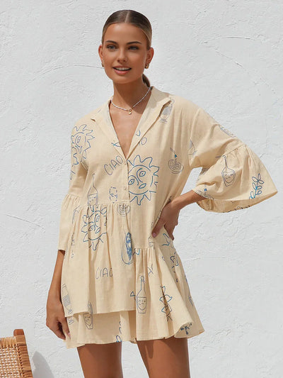 Anna® | Vestido Corto de Estilo Casual con Estampado de Sol Oversized