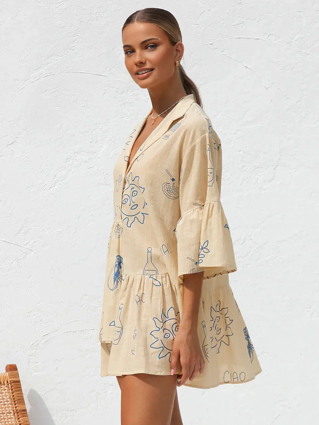 Anna® | Vestido Corto de Estilo Casual con Estampado de Sol Oversized