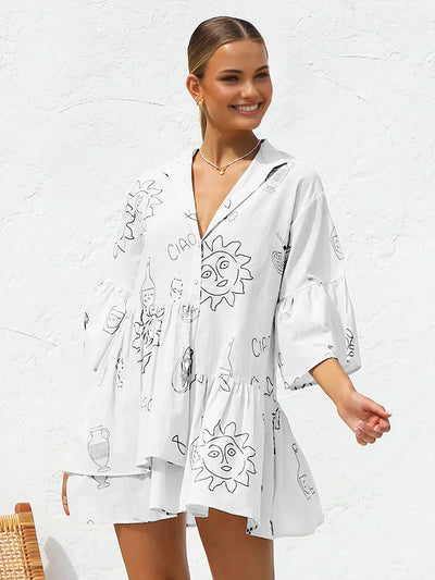 Anna® | Vestido Corto de Estilo Casual con Estampado de Sol Oversized