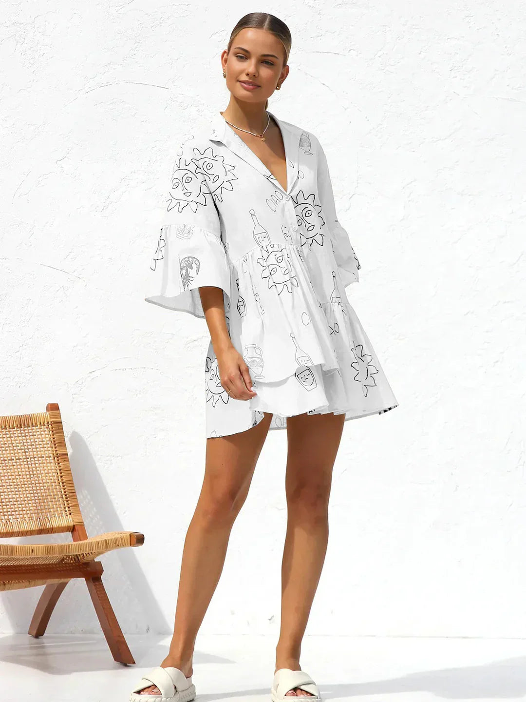Anna® | Vestido Corto de Estilo Casual con Estampado de Sol Oversized