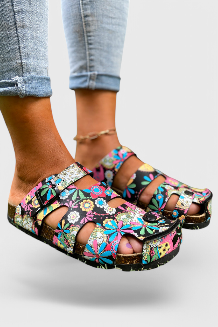 Neya Zuecos de Corcho con Hebilla y Plantilla Confortable