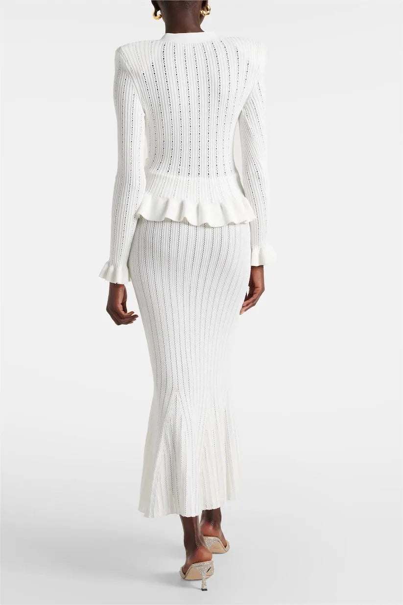 Prudence Conjunto de Vestido Midi de Punto Elegante con Top de Botones