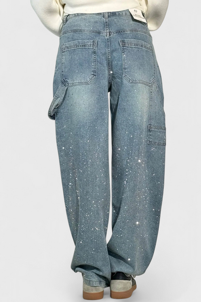Dariya Brushed Cargo Balloon Jeans with Sparkle and Rhinestone Embellishments