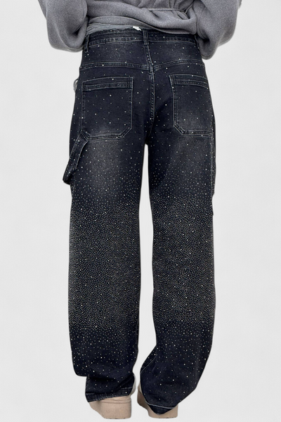 Dariya Brushed Cargo Balloon Jeans with Sparkle and Rhinestone Embellishments