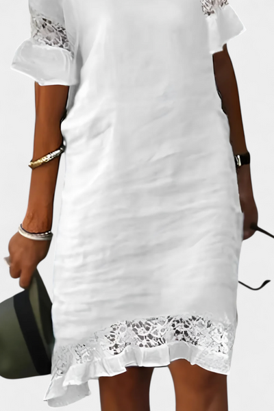 Vestido Casual de Lino Karol con Encaje y Cuello Barco