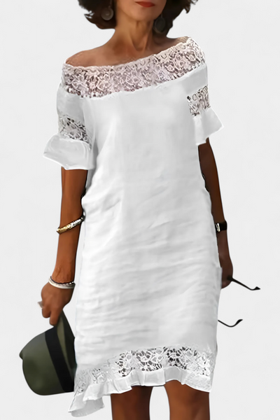Vestido Casual de Lino Karol con Encaje y Cuello Barco