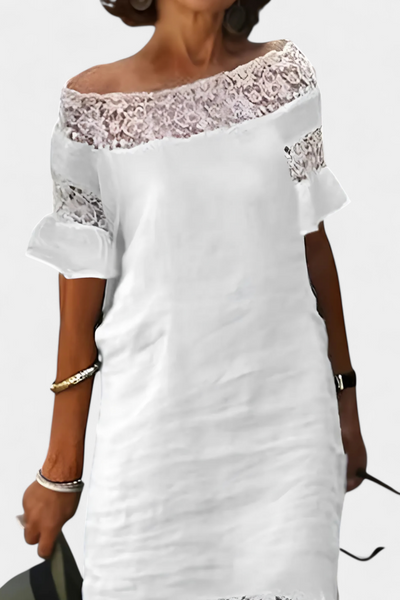 Vestido Casual de Lino Karol con Encaje y Cuello Barco