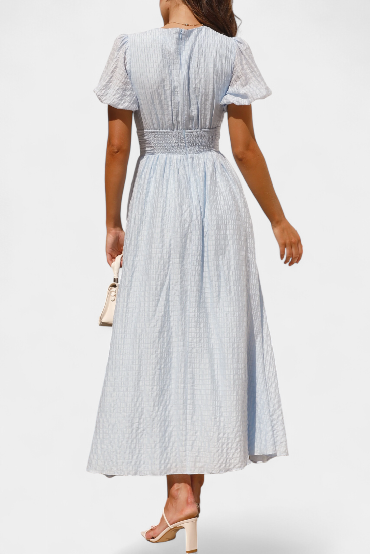 Mélia Vestido Maxi con Escote en V y Mangas Abullonadas Elegantes