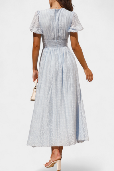 Mélia Vestido Maxi con Escote en V y Mangas Abullonadas Elegantes