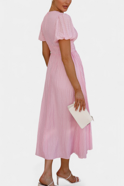 Mélia Vestido Maxi con Escote en V y Mangas Abullonadas Elegantes