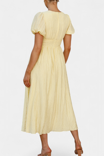 Mélia Vestido Maxi con Escote en V y Mangas Abullonadas Elegantes