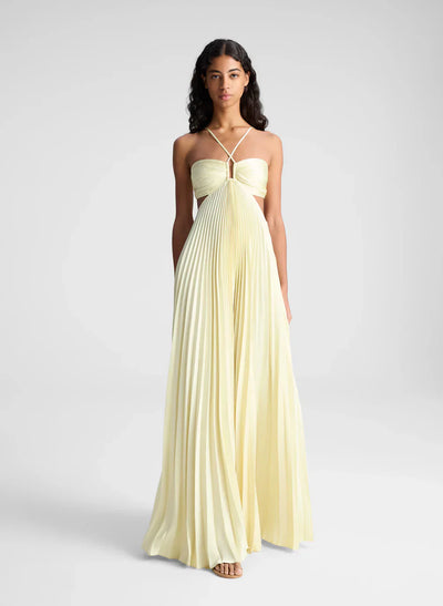 Calleira™ – Vestido Maxi de Satén en Color Amarillo