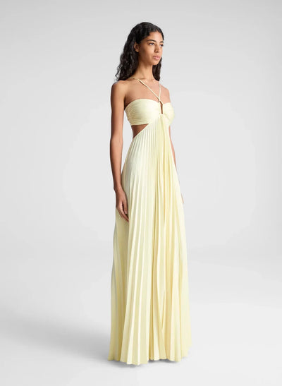 Calleira™ – Vestido Maxi de Satén en Color Amarillo