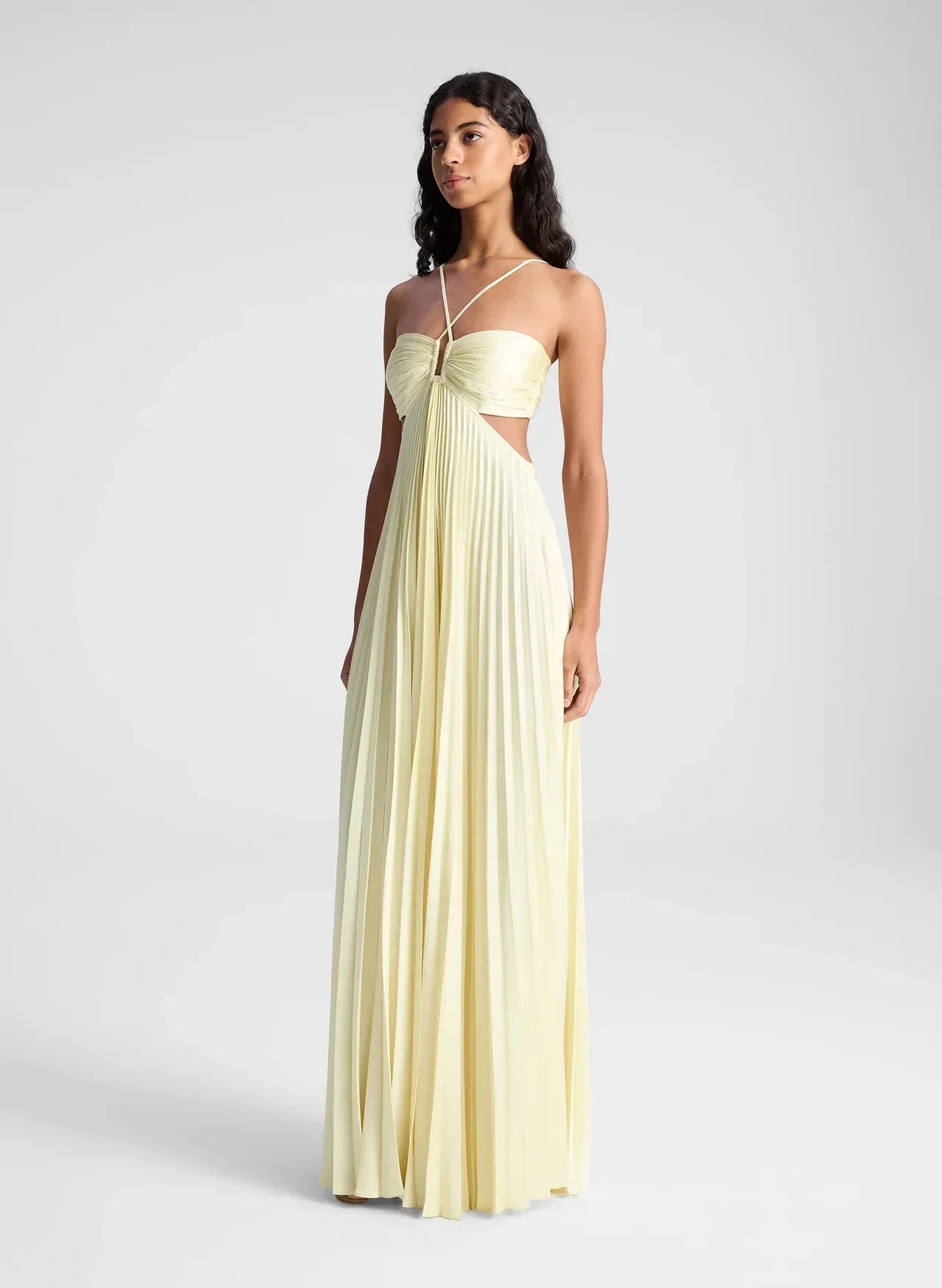 Calleira™ – Vestido Maxi de Satén en Color Amarillo